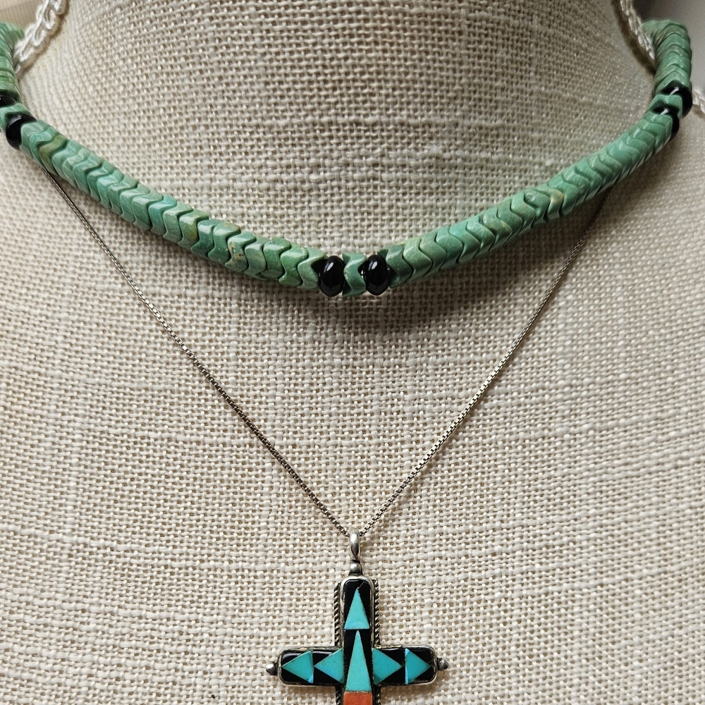 Vintage Native American Turquoise Beads with Sterling Silver Ends